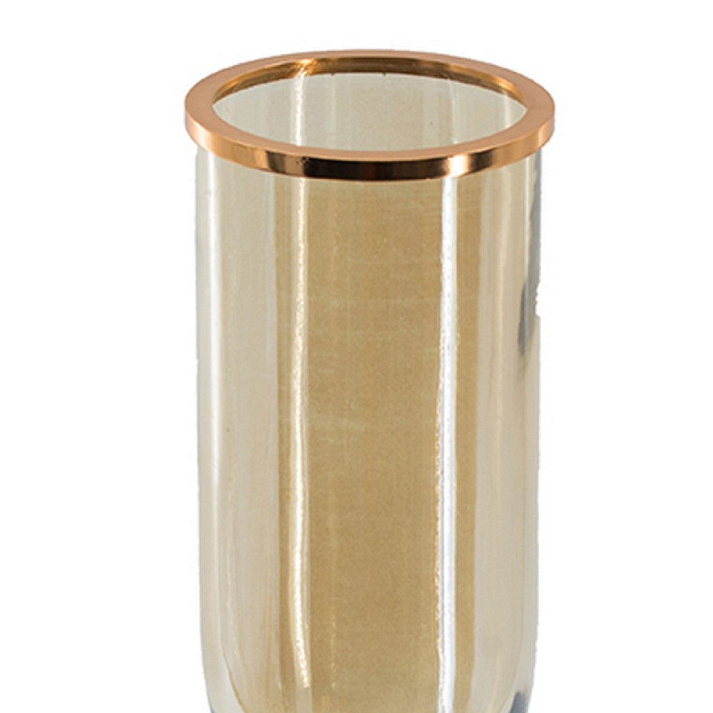 Kylie Decorative Vase w White Marble Base | Aluminum | Gold Glass 19"