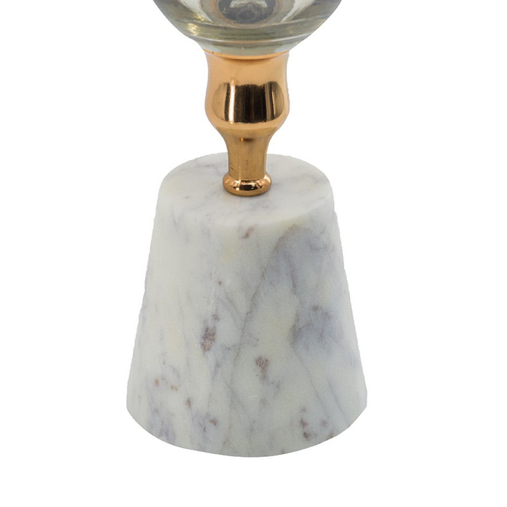 Kylie Decorative Vase w White Marble Base | Aluminum | Gold Glass 19"