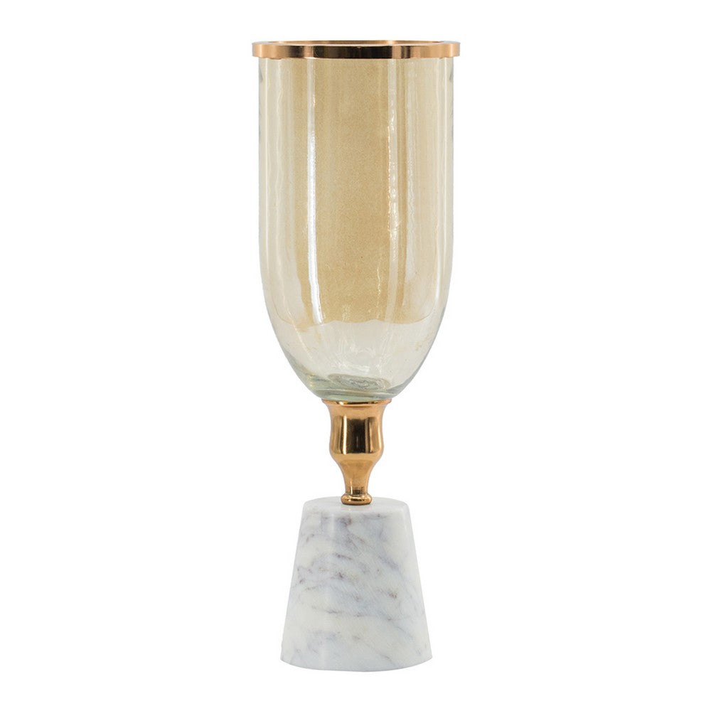 Kylie Decorative Vase w White Marble Base | Aluminum | Gold Glass 16"