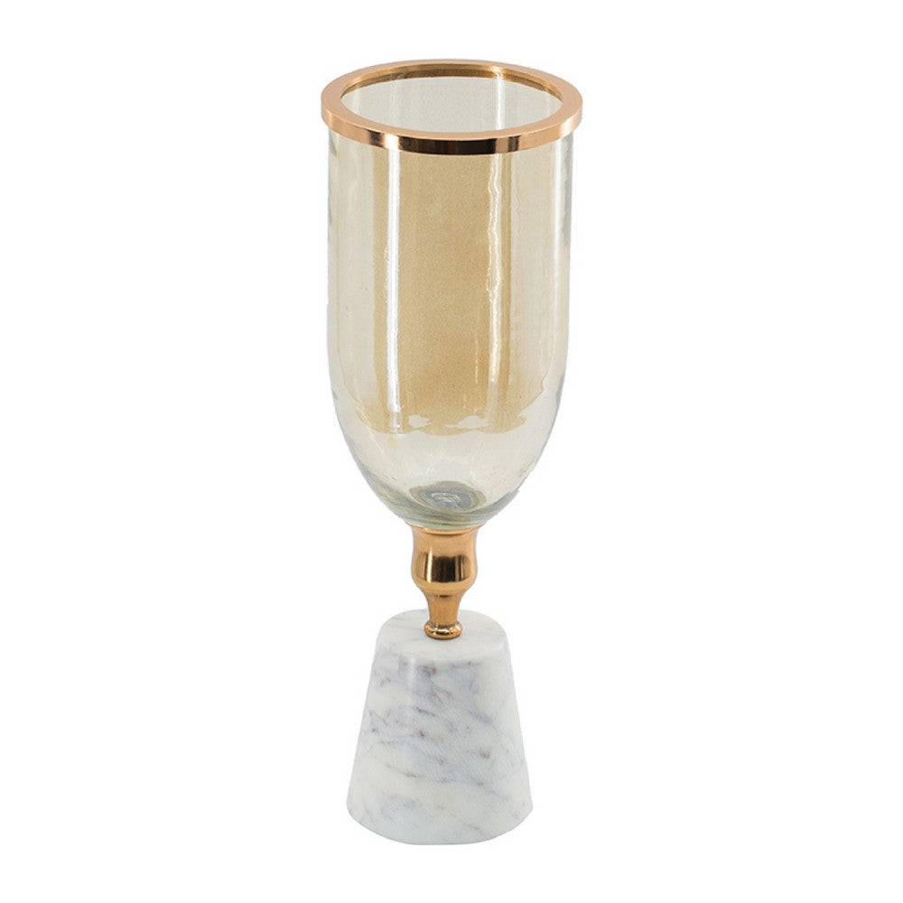 Kylie Decorative Vase w White Marble Base | Aluminum | Gold Glass 16"