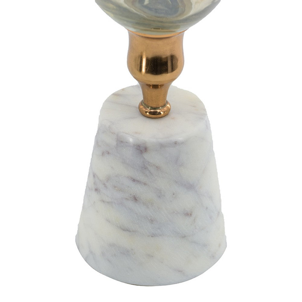 Kylie Decorative Vase w White Marble Base | Aluminum | Gold Glass 16"