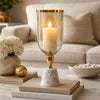 Kylie Decorative Vase w White Marble Base | Aluminum | Gold Glass 16"