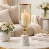Kylie Decorative Vase w White Marble Base | Aluminum | Gold Glass 16"
