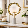 Gigi Candle Holder | Marble Base | Gold Leaf Wreath Ring | White Glass 20"