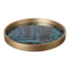Jemin Decorative Tray w Swirl Patterns | Gold MDF Rim | Blue Glass 18"