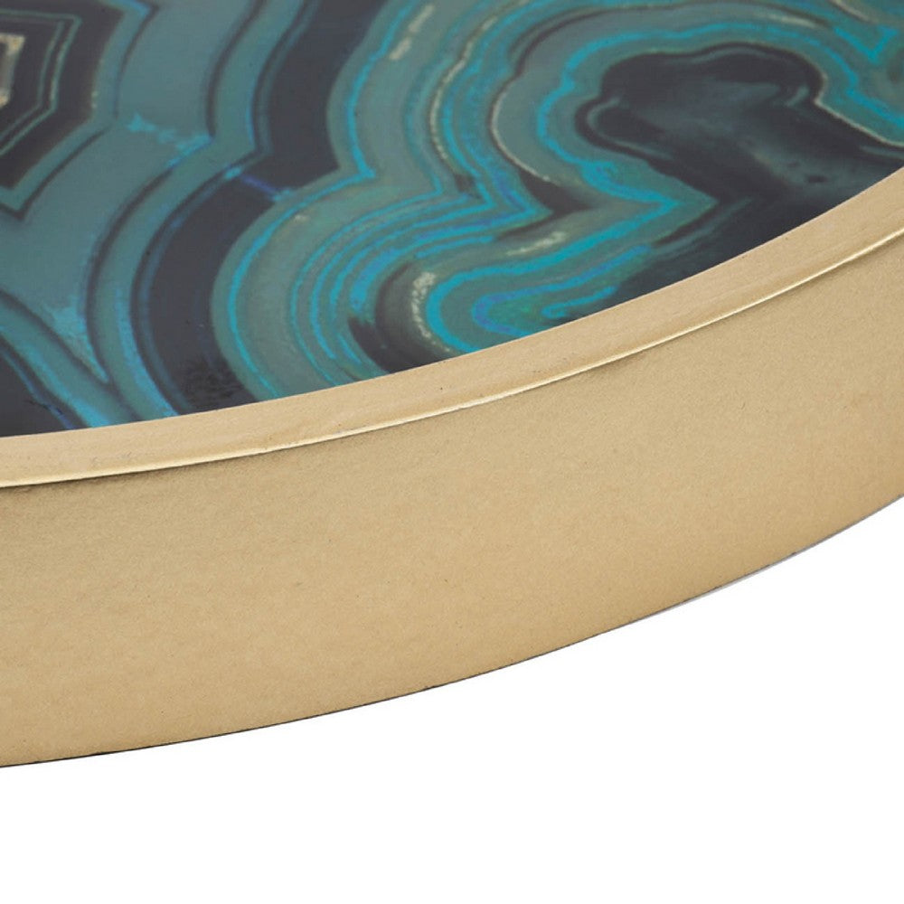 Jemin Decorative Tray w Swirl Patterns | Gold MDF Rim | Blue Glass 18"