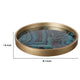 Jemin Decorative Tray w Swirl Patterns | Gold MDF Rim | Blue Glass 18"