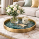 Jemin Decorative Tray w Swirl Patterns | Gold MDF Rim | Blue Glass 18"