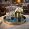 Jemin Decorative Tray w Swirl Patterns | Gold MDF Rim | Blue Glass 18"