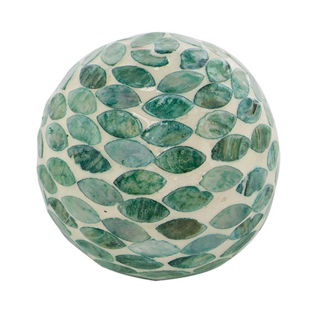 Sunny Decorative Ball Set of 3 | Capiz Shell Details | Green Ceramic 12"