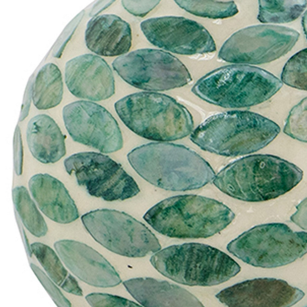 Sunny Decorative Ball Set of 3 | Capiz Shell Details | Green Ceramic 12"