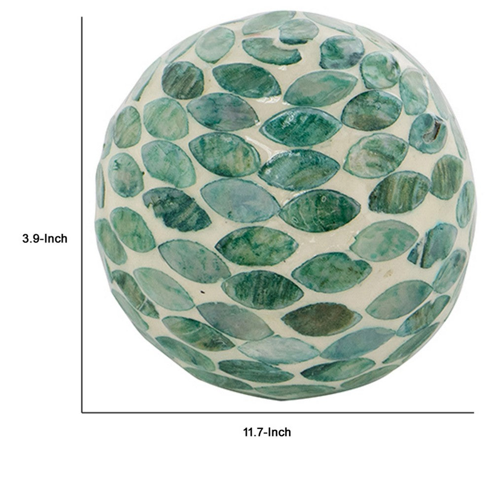 Sunny Decorative Ball Set of 3 | Capiz Shell Details | Green Ceramic 12"