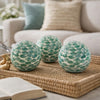 Sunny Decorative Ball Set of 3 | Capiz Shell Details | Green Ceramic 12"