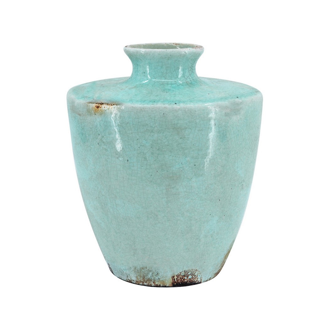 Haily Decorative Vase | Tapered Body & Narrow Neck | Blue Terracotta 12"