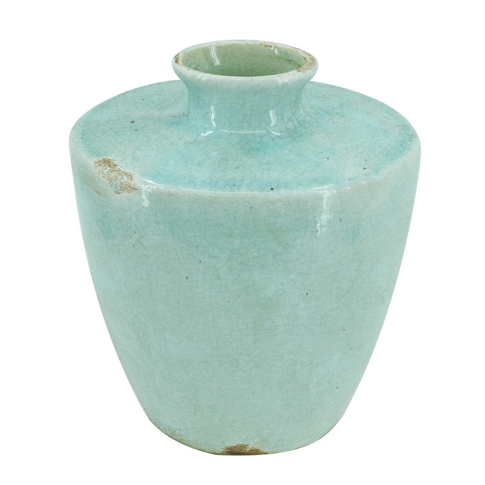 Haily Decorative Vase | Tapered Body & Narrow Neck | Blue Terracotta 12"
