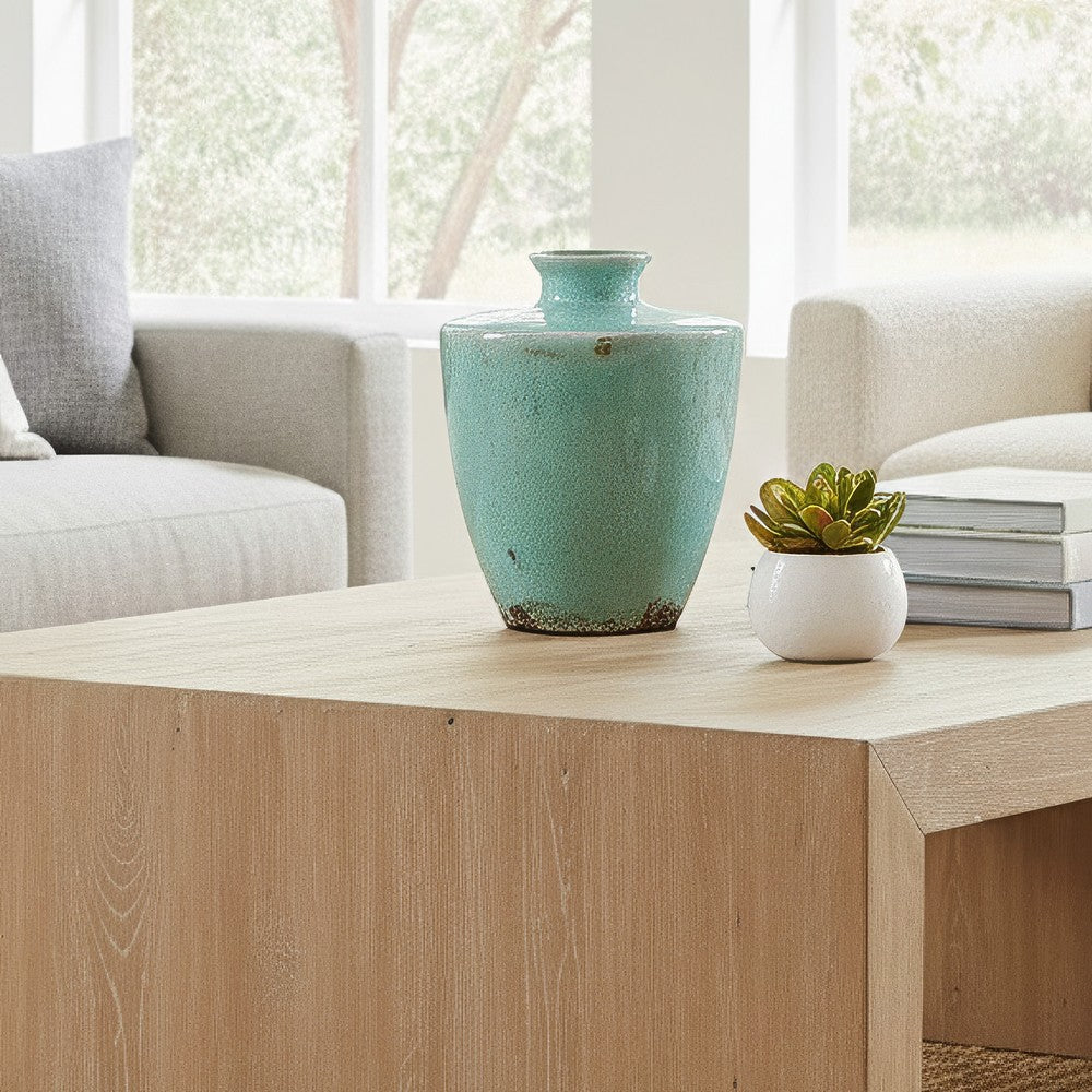 Haily Decorative Vase | Tapered Body & Narrow Neck | Blue Terracotta 12"