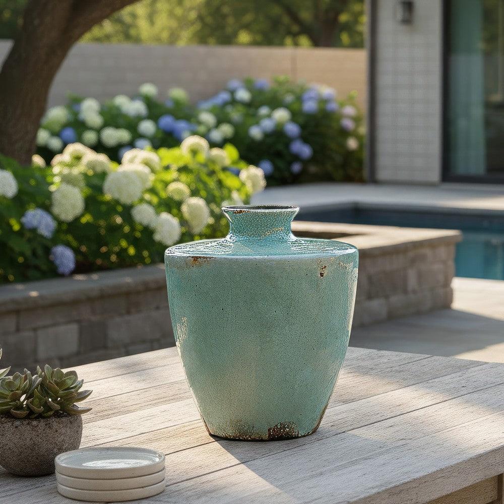 Haily Decorative Vase | Tapered Body & Narrow Neck | Blue Terracotta 12"
