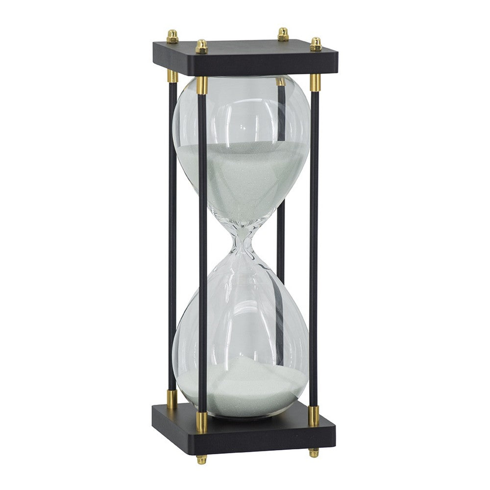 Judy Decorative Hourglass Timer | Brown Wood & Black Iron Rods | Glass 12"