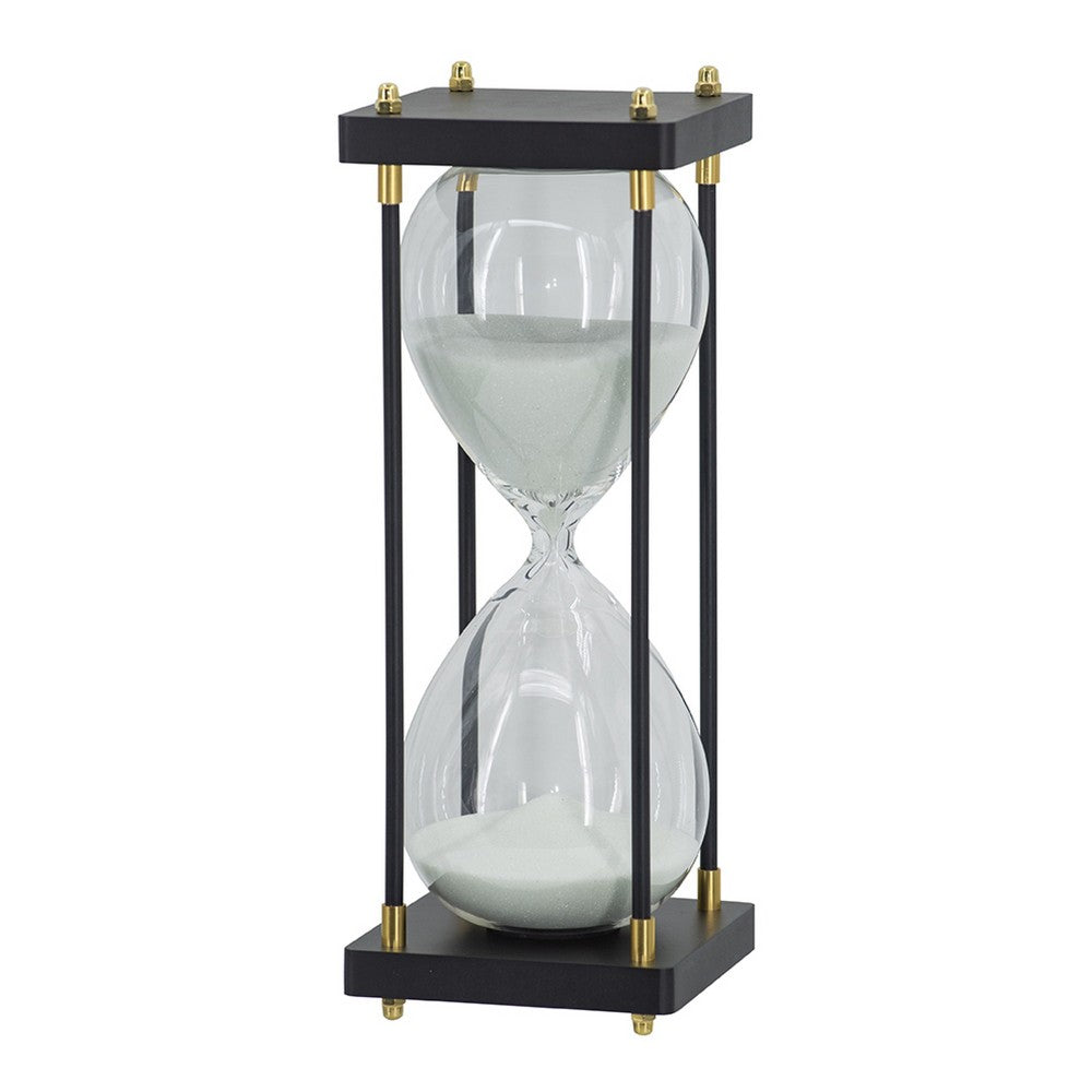 Judy Decorative Hourglass Timer | Brown Wood & Black Iron Rods | Glass 12"