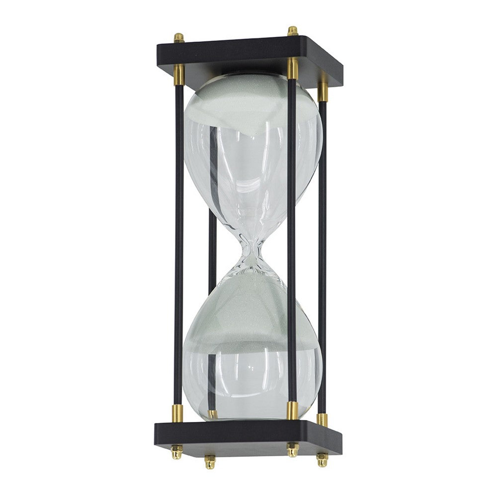 Judy Decorative Hourglass Timer | Brown Wood & Black Iron Rods | Glass 12"