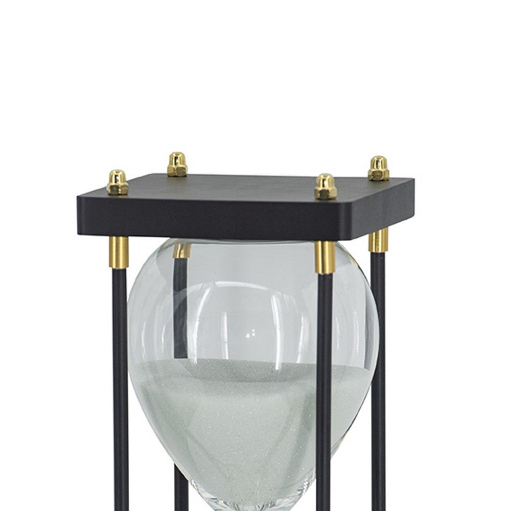 Judy Decorative Hourglass Timer | Brown Wood & Black Iron Rods | Glass 12"