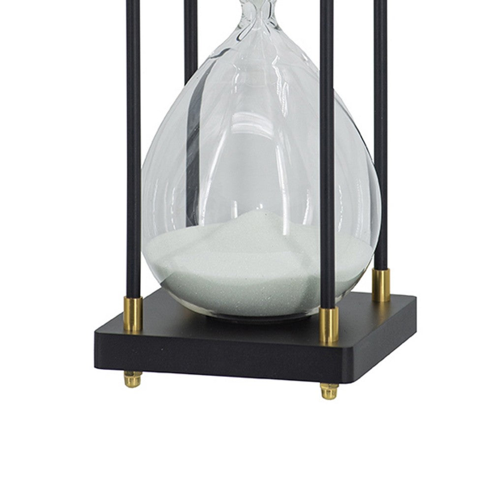 Judy Decorative Hourglass Timer | Brown Wood & Black Iron Rods | Glass 12"