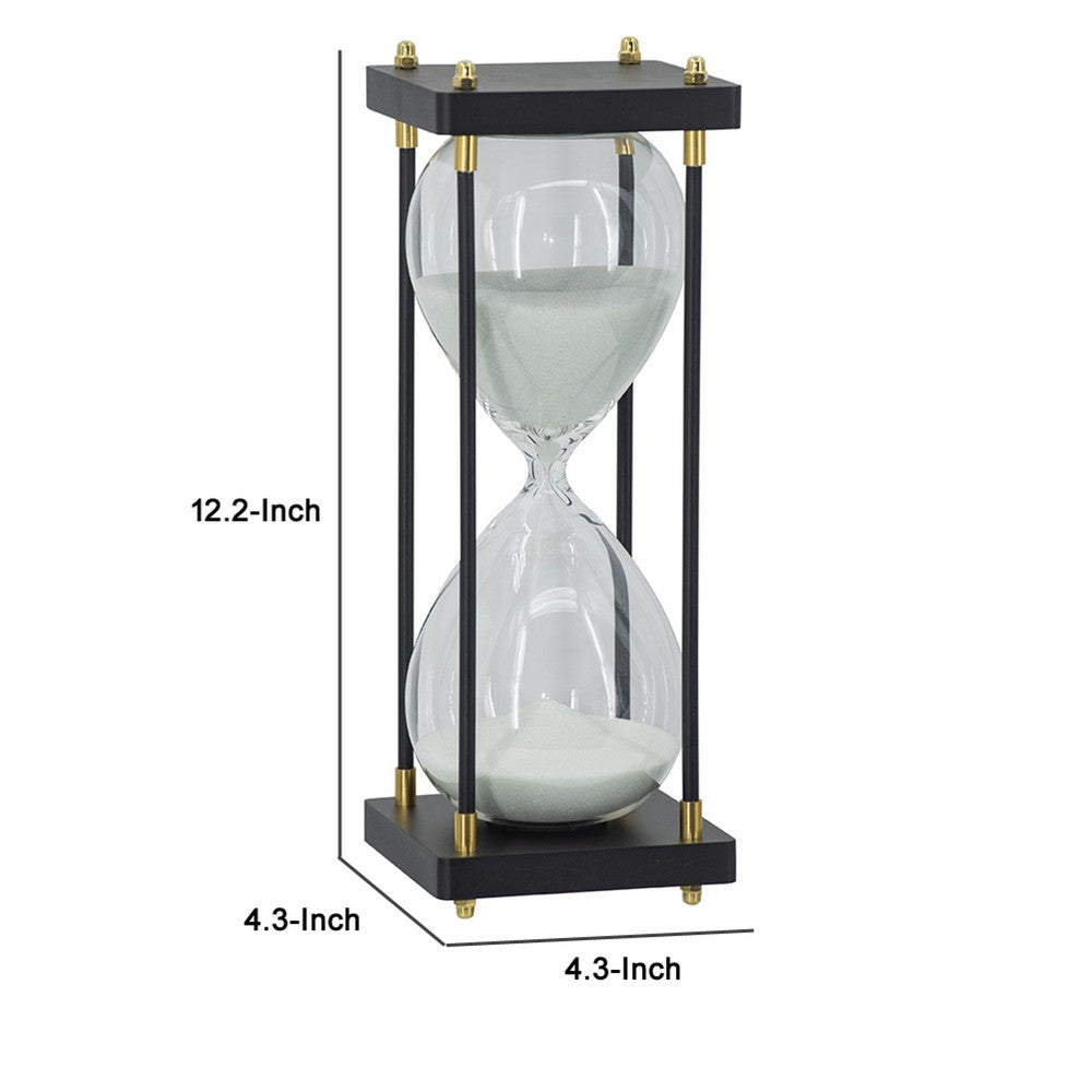 Judy Decorative Hourglass Timer | Brown Wood & Black Iron Rods | Glass 12"