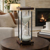 Judy Decorative Hourglass Timer | Brown Wood & Black Iron Rods | Glass 12"