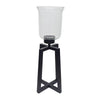 Cole Large Candle Holder | Open Crossed Black Iron Frame | Clear Glass 23"