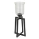 Cole Large Candle Holder | Open Crossed Black Iron Frame | Clear Glass 23"