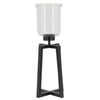 Cole Large Candle Holder | Open Crossed Black Iron Frame | Clear Glass 23"
