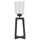 Cole Large Candle Holder | Open Crossed Black Iron Frame | Clear Glass 23"