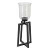Cole Large Candle Holder | Open Crossed Black Iron Frame | Clear Glass 23"