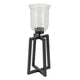 Cole Large Candle Holder | Open Crossed Black Iron Frame | Clear Glass 23"