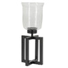 Cole Small Candle Holder | Open X Frame | Black Iron | Clear Glass 19"