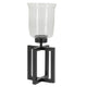 Cole Small Candle Holder | Open X Frame | Black Iron | Clear Glass 19"