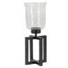 Cole Small Candle Holder | Open X Frame | Black Iron | Clear Glass 19"