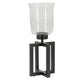 Cole Small Candle Holder | Open X Frame | Black Iron | Clear Glass 19"