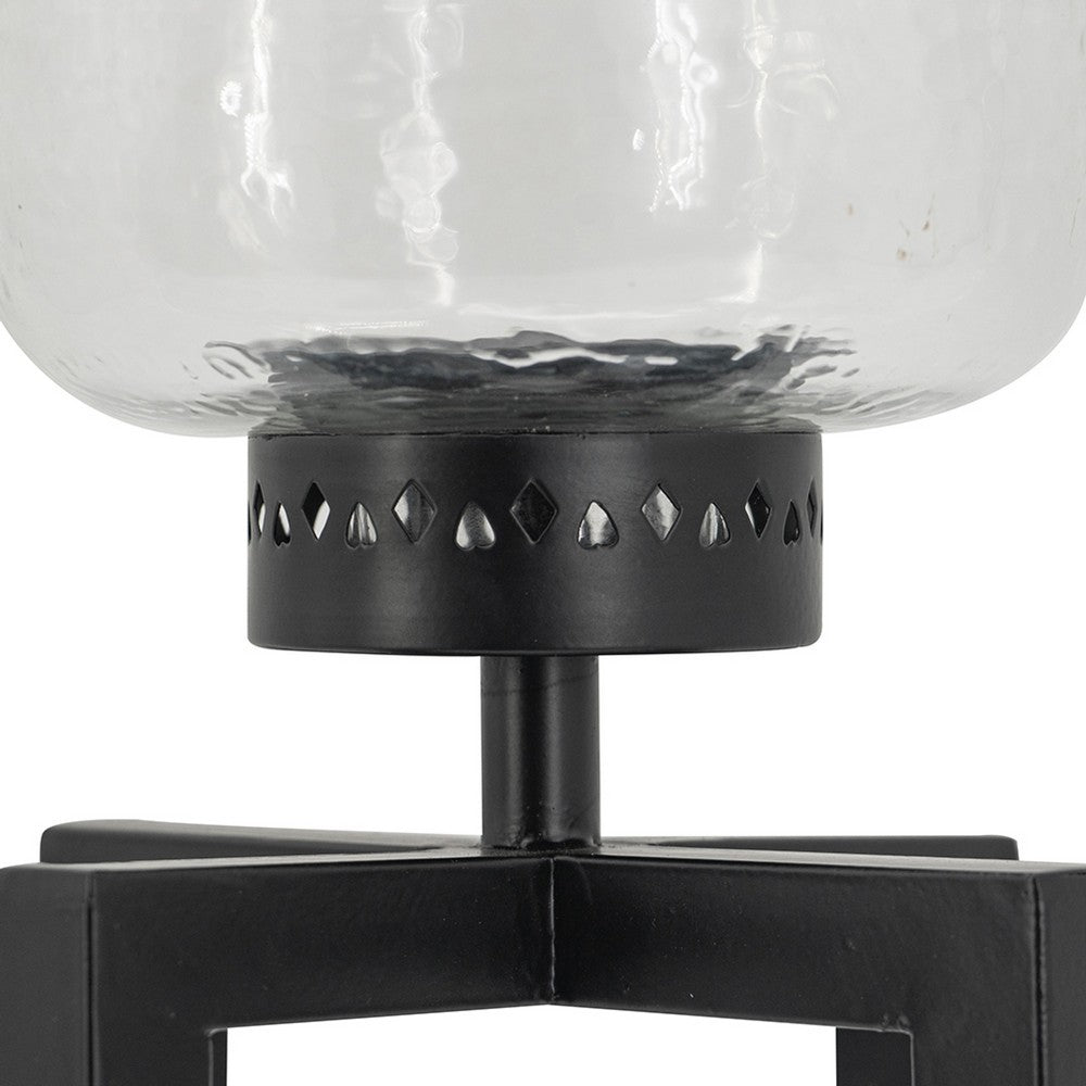 Cole Small Candle Holder | Open X Frame | Black Iron | Clear Glass 19"