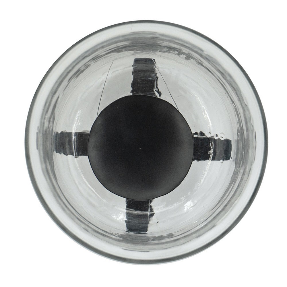 Cole Small Candle Holder | Open X Frame | Black Iron | Clear Glass 19"