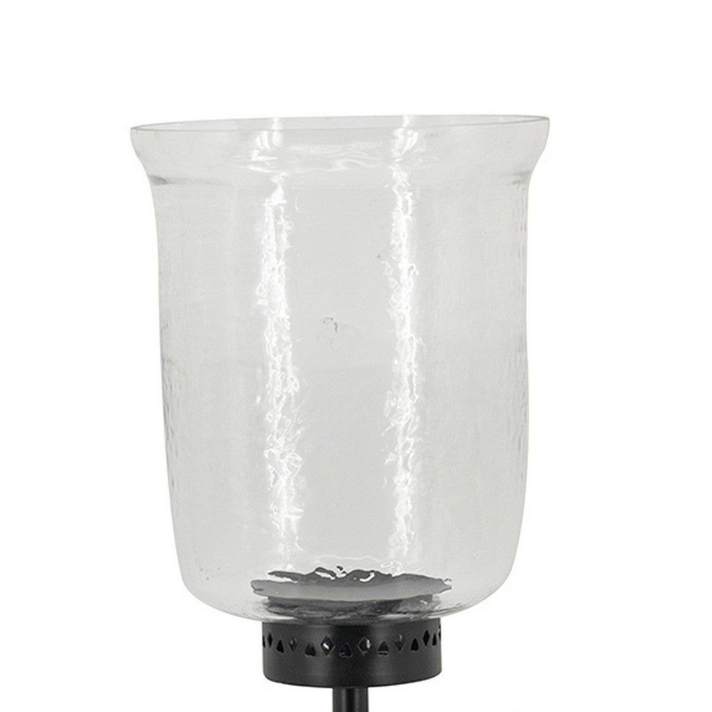 Cole Small Candle Holder | Open X Frame | Black Iron | Clear Glass 19"