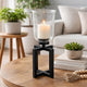 Cole Small Candle Holder | Open X Frame | Black Iron | Clear Glass 19"