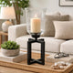 Cole Small Candle Holder | Open X Frame | Black Iron | Clear Glass 19"