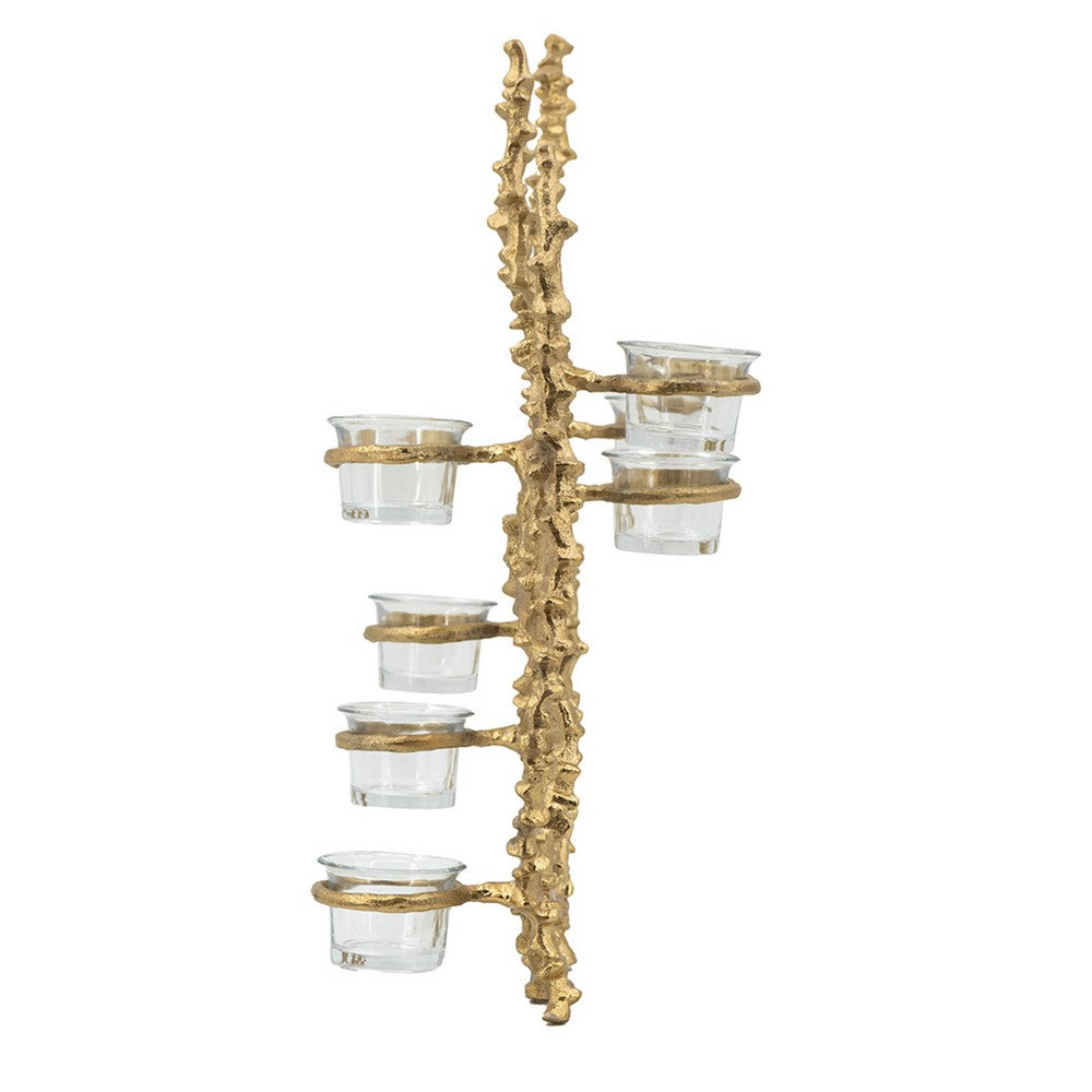 Betty Tea Candle Holder | Gold Branch Design | Glass | White Marble | 18"