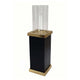 Oshy Hurricane Candle Holder | Gold Aluminum | Black Solid Mango Wood 16"