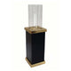 Oshy Hurricane Candle Holder | Gold Aluminum | Black Solid Mango Wood 16"
