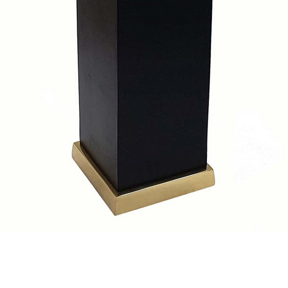Oshy Hurricane Candle Holder | Gold Aluminum | Black Solid Mango Wood 16"