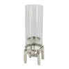 Rexy Hurricane Candle Holder | Minimalist Silver Legs | Clear Glass 16"