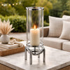 Rexy Hurricane Candle Holder | Minimalist Silver Legs | Clear Glass 16"