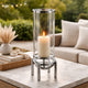 Rexy Hurricane Candle Holder | Minimalist Silver Legs | Clear Glass 16"